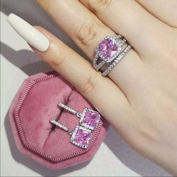 925 sterling silver crystal ringearring set